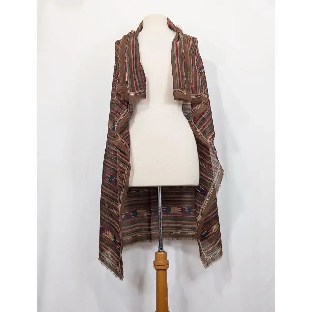 Albert Nipon Scarf Brown Southwestern Print Wool Square 42 x 43
